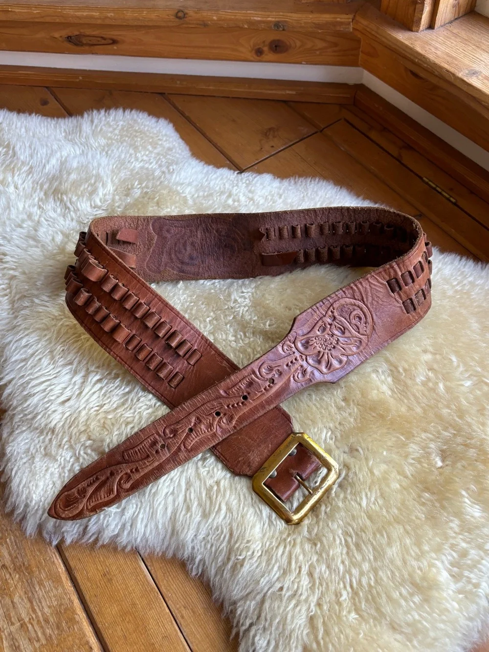 Vintage Tooled Leather Ammo Belt